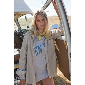 Free People x Cp Shades Beige Corduroy Button Down Shirt | L